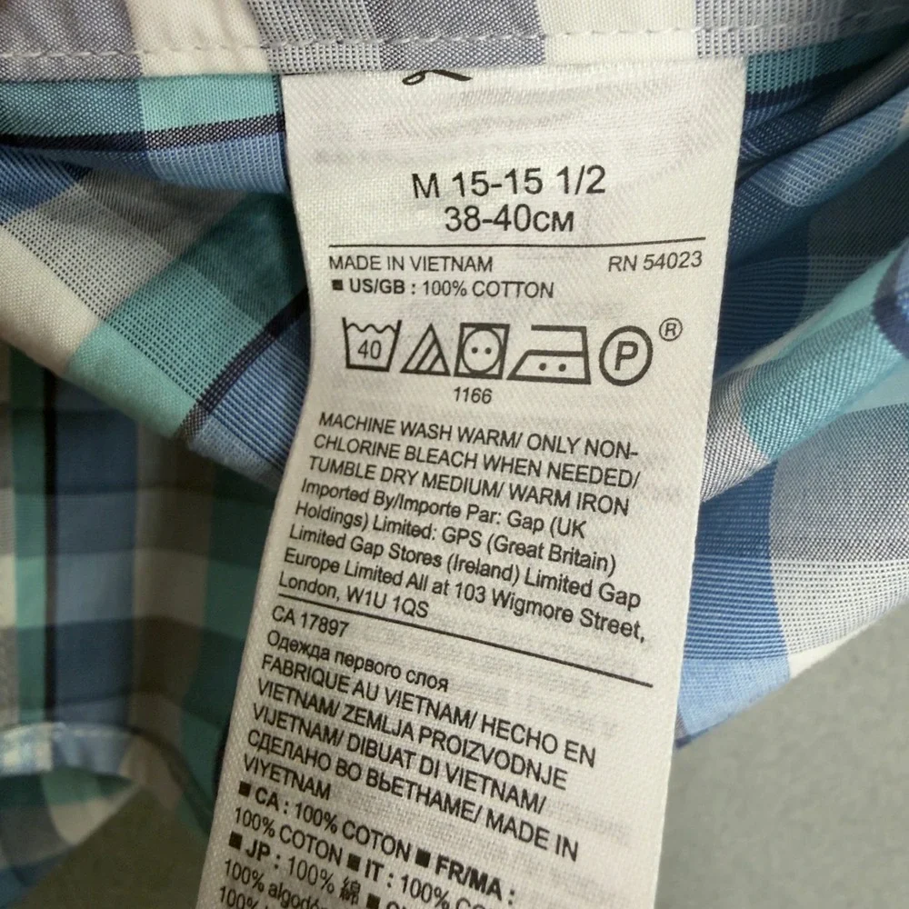 Banana Republic Grant Fit Blue Plaid Supima Cotton Shirt 274275-01 Mens M
